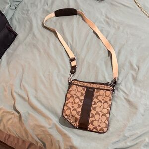 Coach Signature Brown and Cream Crossbody Bag
